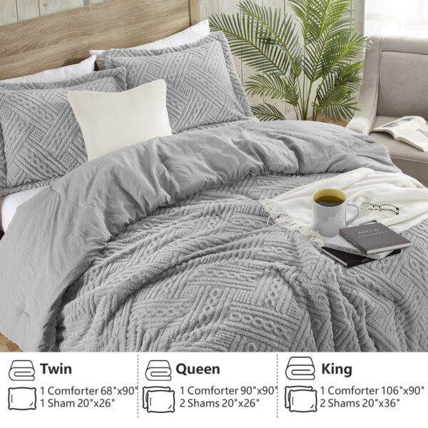 Homelike Moment Fluffy Queen Comforter Set - Grey Warm Comforters for Winter Queen Size, Comforter Full Size Bed Set 3 Piece