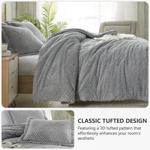 Homelike Moment Fluffy Queen Comforter Set - Grey Warm Comforters for Winter Queen Size, Comforter Full Size Bed Set 3 Piece