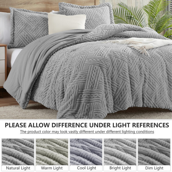Homelike Moment Fluffy Queen Comforter Set - Grey Warm Comforters for Winter Queen Size, Comforter Full Size Bed Set 3 Piece