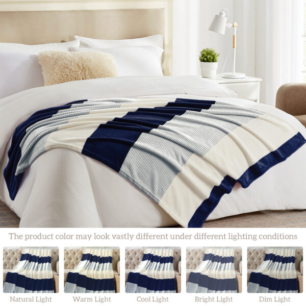 Homelike Moment Fleece Throw Blanket for Couch, Blue Soft Fluffy Blankets Throws, Fuzzy Cozy Plush Flannel Blanket for Sofa, Comfy Warm Lightweight Bed Blanket Striped